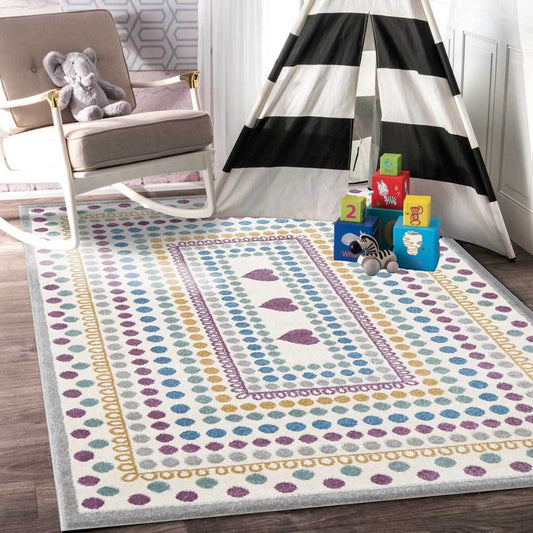 Piccolo Multi Colour and Pink Polka Dot Love Heart Kids Rug - /products/polka-dot-love-heart-multi