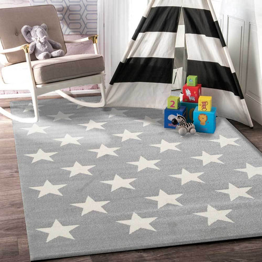 Piccolo Light Grey and White Stars Kids Rug - /products/stars-light-grey-white