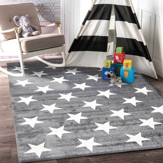 Piccolo Charcoal and White Stars Kids Rug - /products/stars-charcoal-white