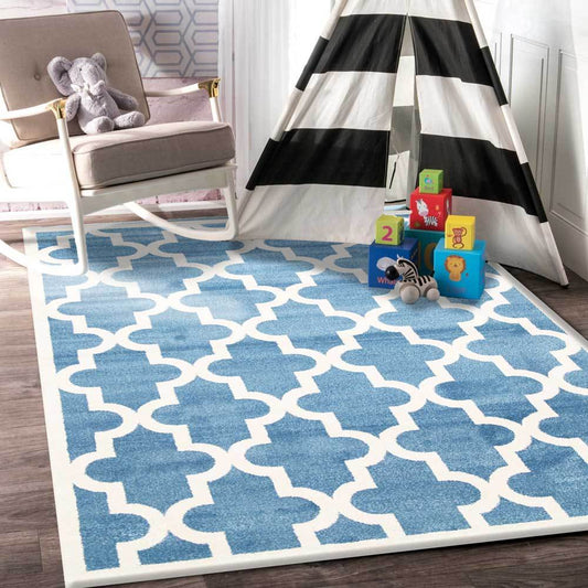 Piccolo Blue and White Lattice Pattern Kids Rug - /products/lattice-pattern-blue-white