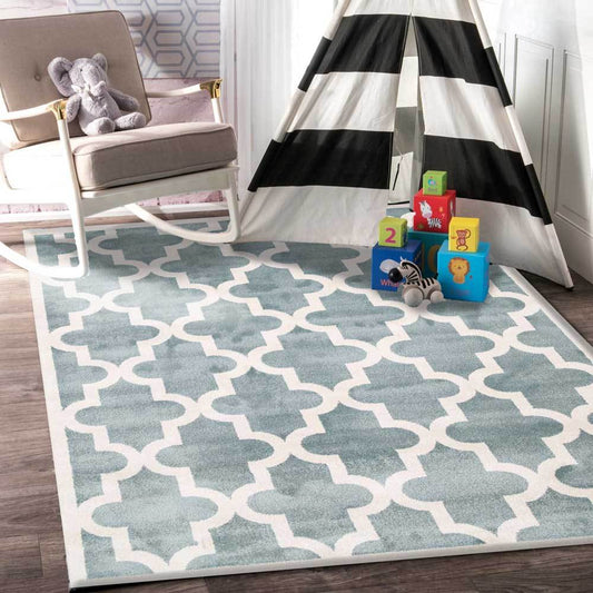 Piccolo Aqua White Lattice Pattern Kids Rug - /products/lattice-pattern-light-blue-white