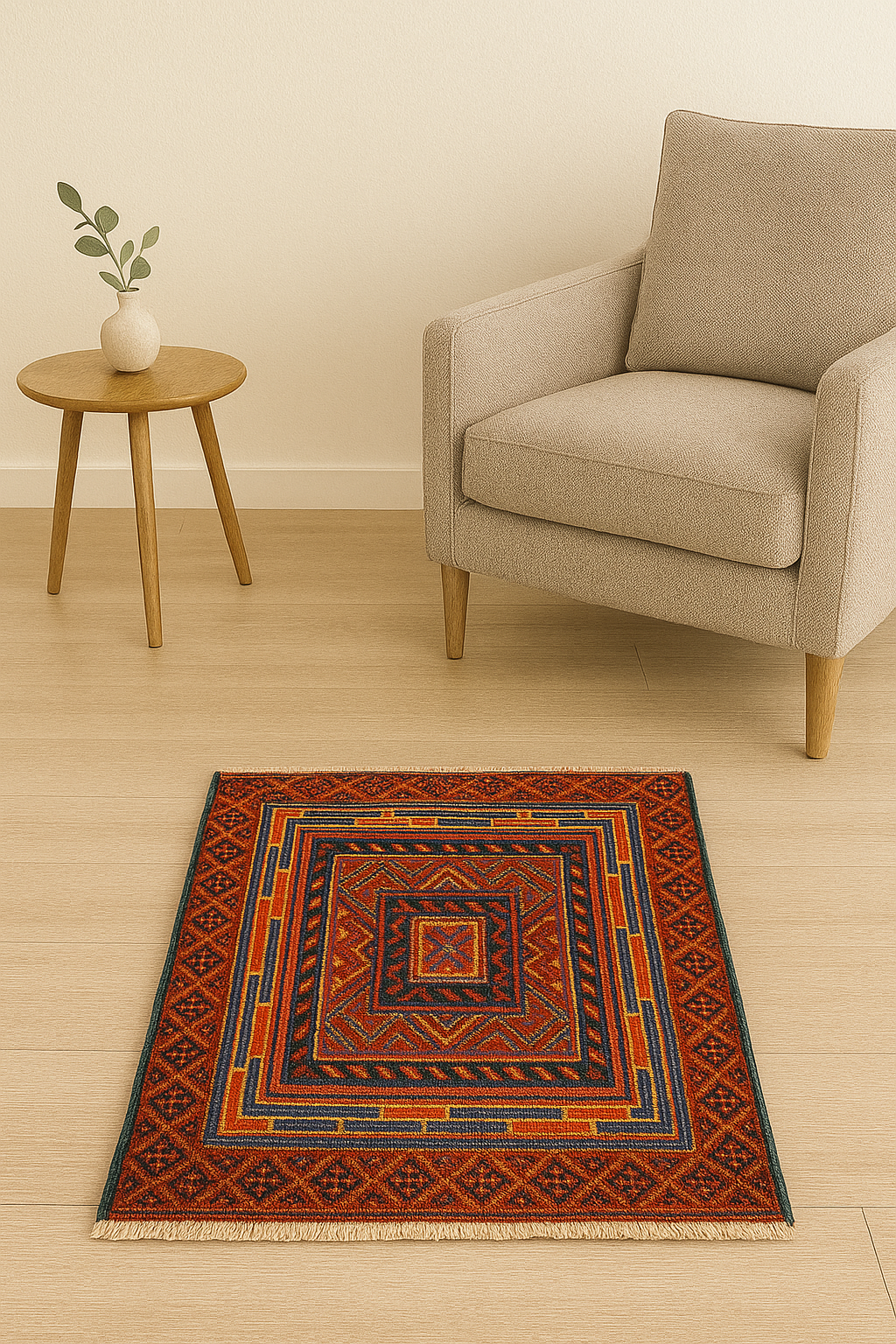 100% Wool Hand Knotted Made in Afghanistan (40 x 40 cm)