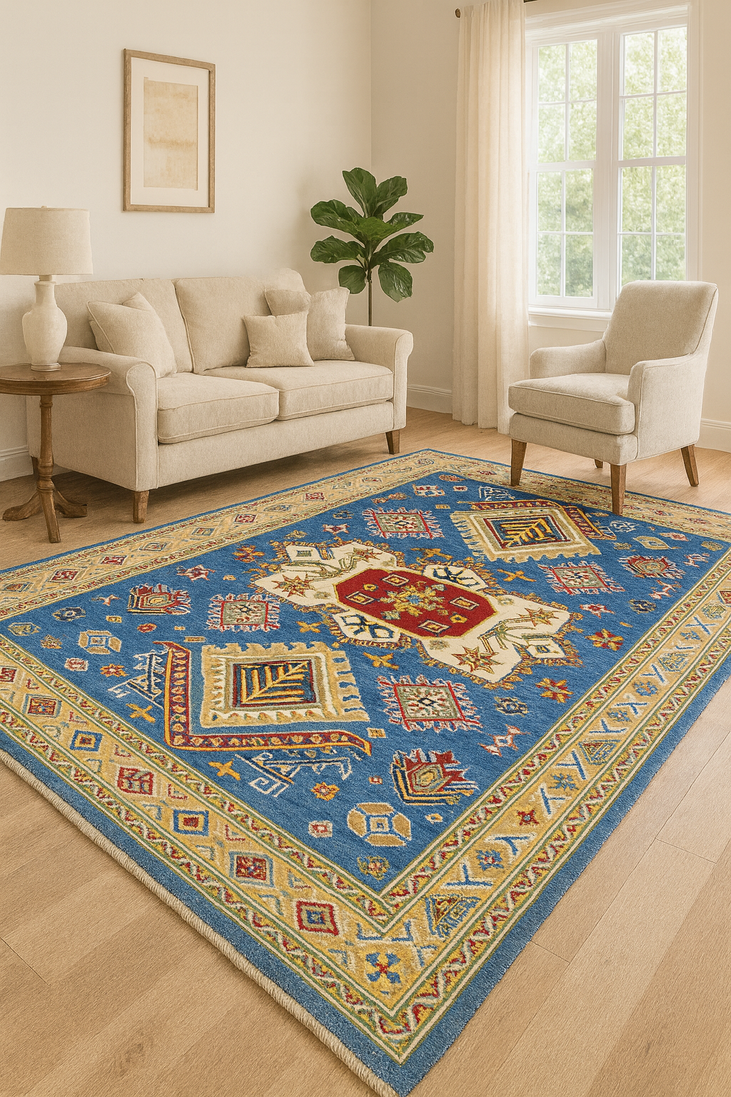 Hand Knotted Blue Chubi Wool Rug