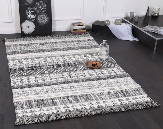 Kaza Tribal Lines Cream Anthracite Rug - /products/mono-tribal-lines-cream-anthracite