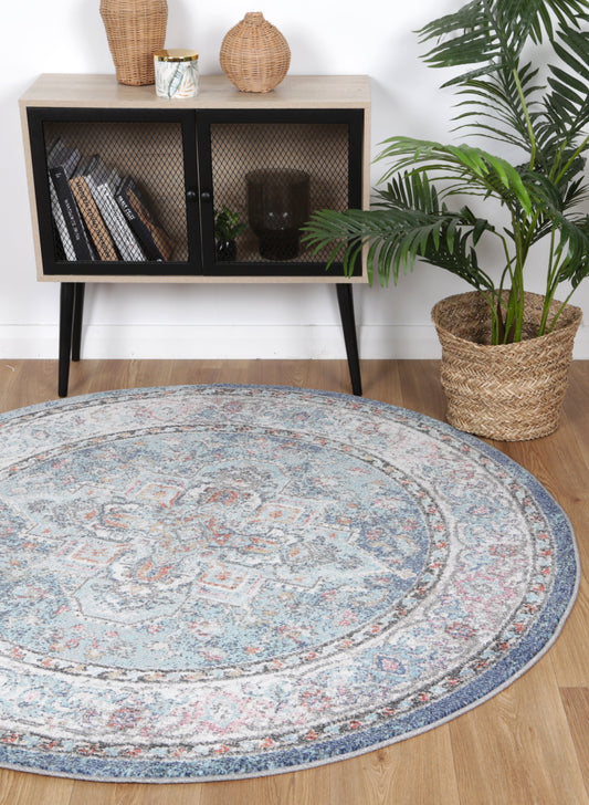 Salsa Maykel Blue & Terracotta Transitional Round Rug - /products/salsa-maykel-blue-terracotta-transitional-round-rug