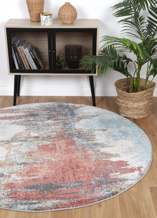 Salsa Jorge Blue & Terracotta Abstract Round Rug - /products/salsa-jorge-blue-terracotta-abstract-round-rug