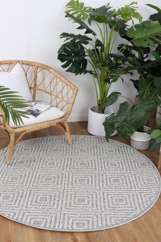 Vanuatu Fugui Grey Geometric Round Flatweave Rug - /products/vanuatu-fugui-grey-geometric-round-flatweave-rug