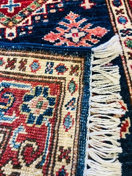 Super Fine Kazak Hand Knotted with Natural Vegetable Dyes (95 X 60 cm) - /products/handmade-super-fine-kazak-wool-rugs