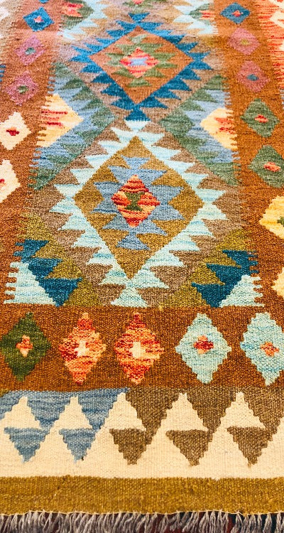 Natural Dyes and 100% Wool Handwoven Maimana Hallway Killim (283 x 80 cm)