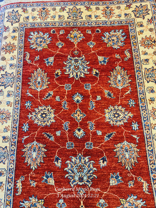 Red Base with Multi Colour and Cream Base Border Superfine Kazak (120 x 180 cm) - /products/superfine-kazak-rugs-online