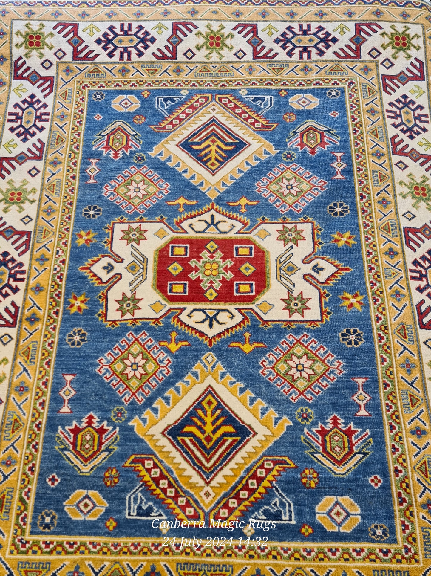 Hand Knotted Blue Chubi Wool Rug (155 x 200 cm) | Authentic Handmade Wool Rugs Online – Magic Rugs