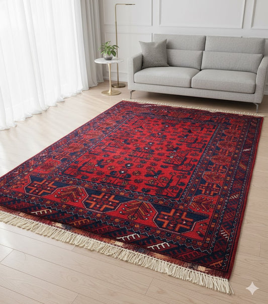 Handmade Hand Knotted Beljik Wool Rug from Afghanistan Red Traditional Rug (100 x 150 cm) - /products/handmade-hand-knotted-beljik-wool-rug