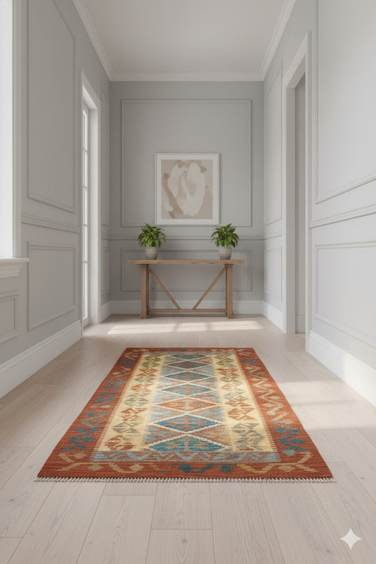 Natural Dyes and 100% Wool Handwoven Maimana Hallway Killim (305 x 82 cm) - /products/wool-handwoven-maimana-hallway-killim-305x82-cm