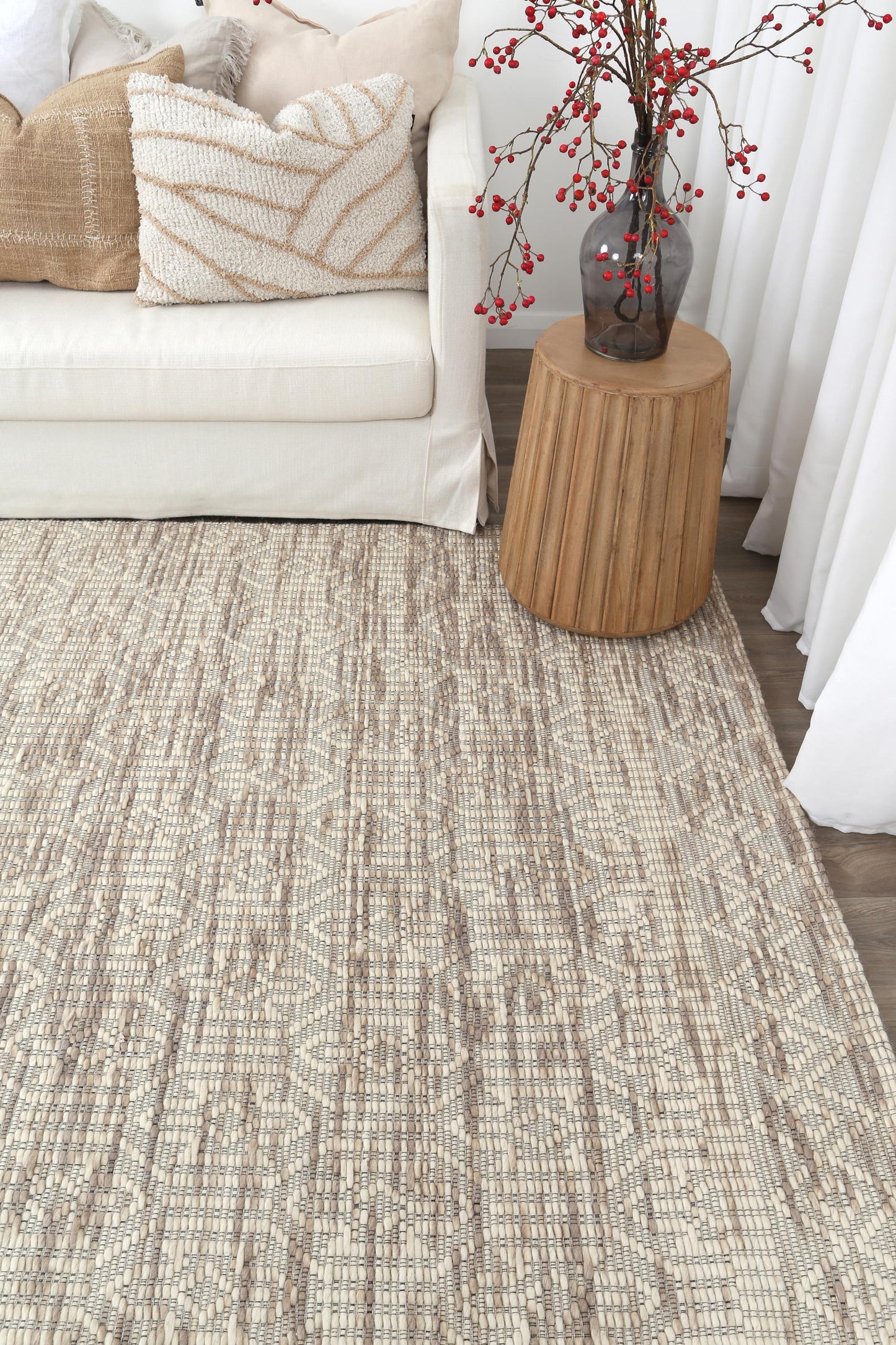 Copacabana Geometric Beige Wool Rug