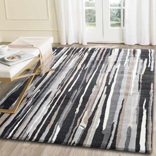 Matisse Ismerie Black & Beige Abstract Rug - /products/morisot-vertical-dark-brown