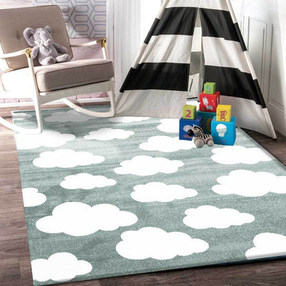 Piccolo Aqua White Cloud Kids Rug