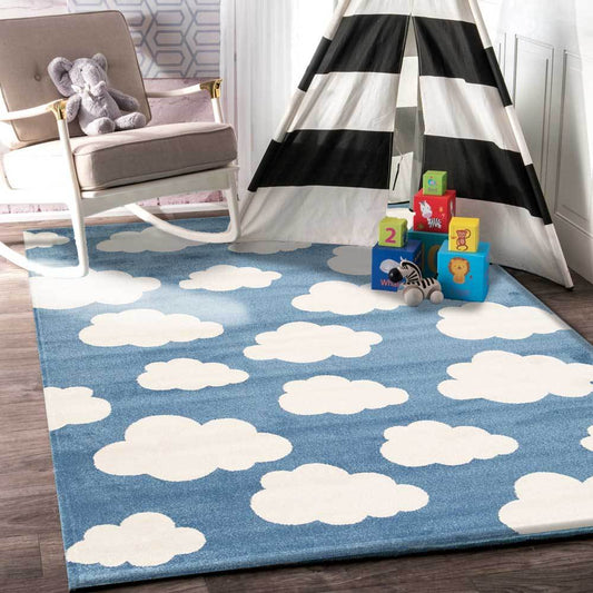 Piccolo Blue and White Cloud Kids Rug - /products/cloud-blue-white