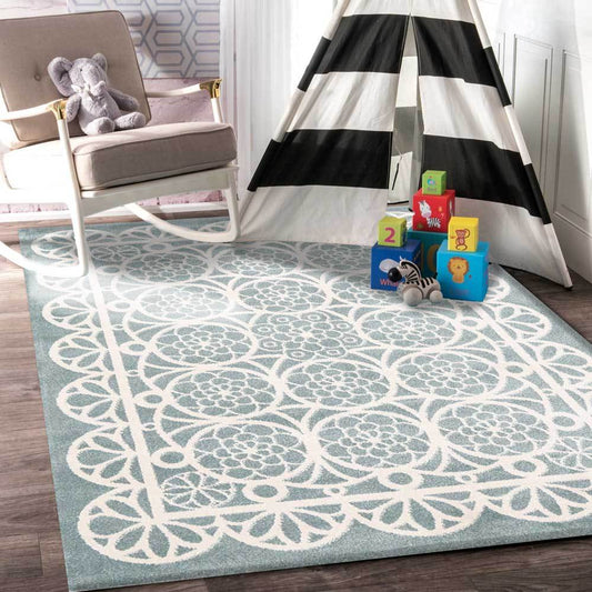 Piccolo Aqua White Doily Kids Rug - /products/doily-aqua-white