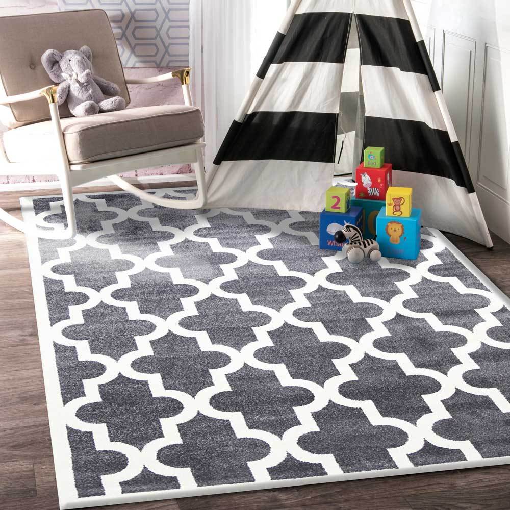 Piccolo Grey and White Lattice Pattern Kids Rug