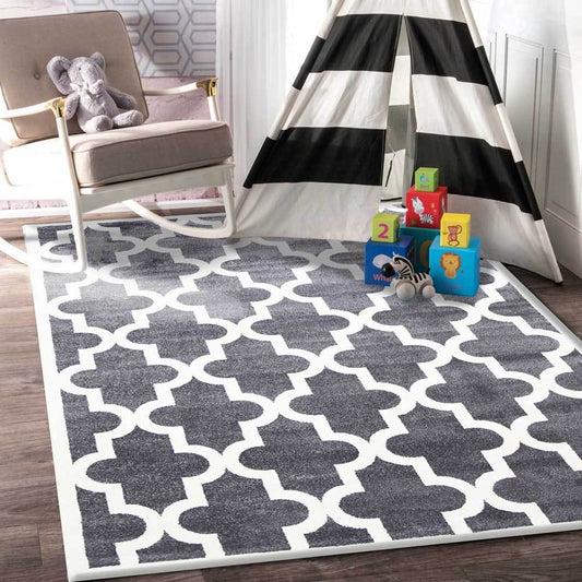 Piccolo Grey and White Lattice Pattern Kids Rug - /products/lattice-pattern-grey-white