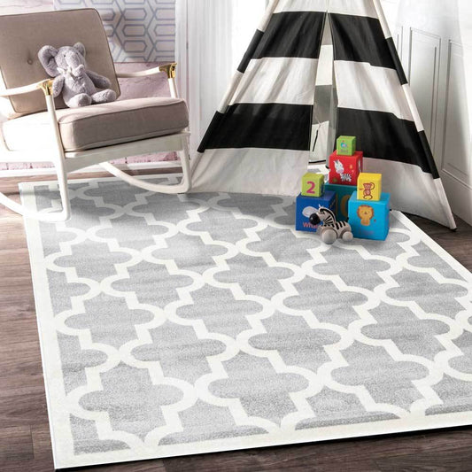 Piccolo Light Grey and White Lattice Pattern Kids Rug - /products/lattice-pattern-light-grey-white