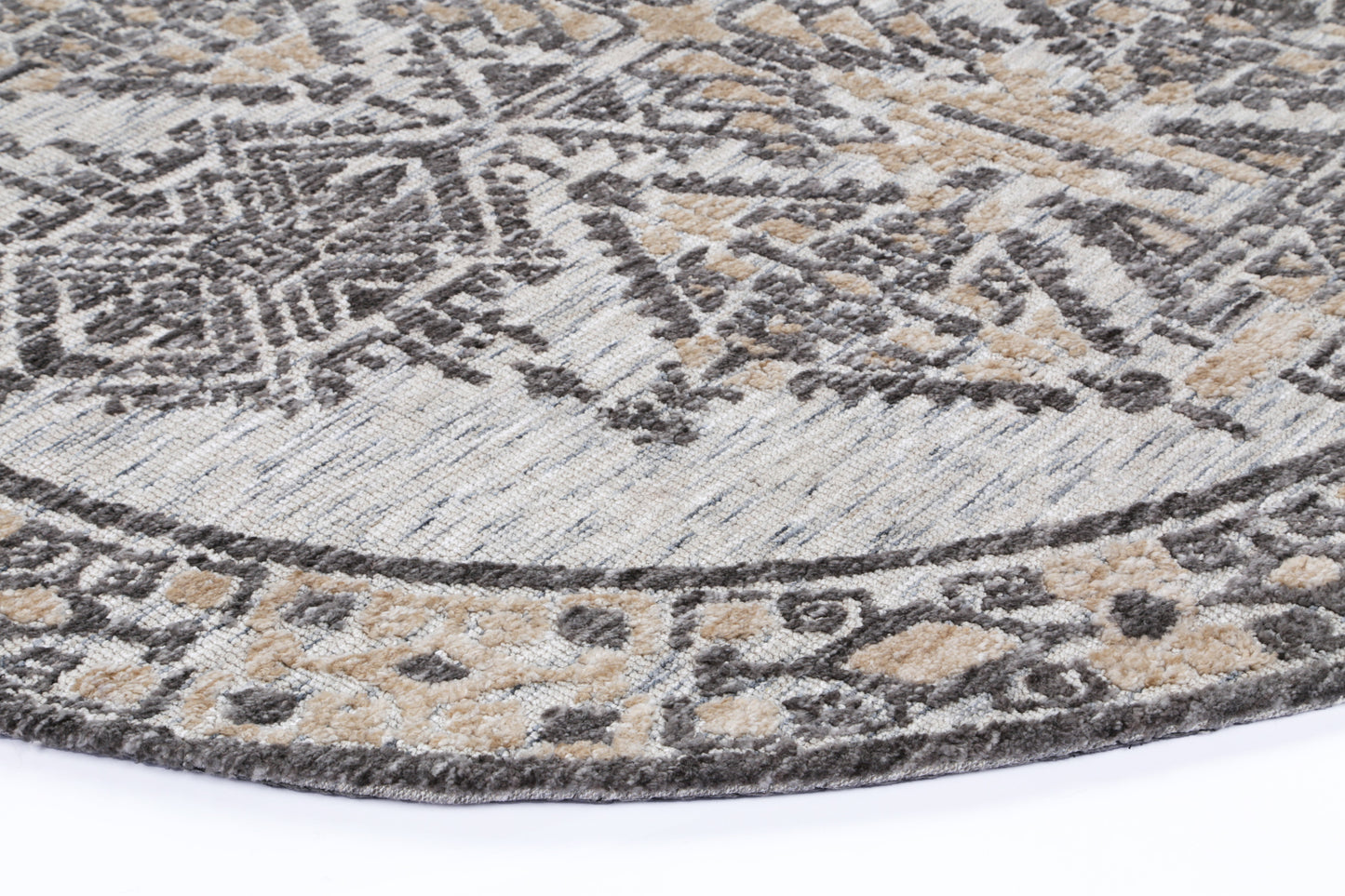 Amritsar Beas Charcoal & Beige Round Cotton Blend Rug