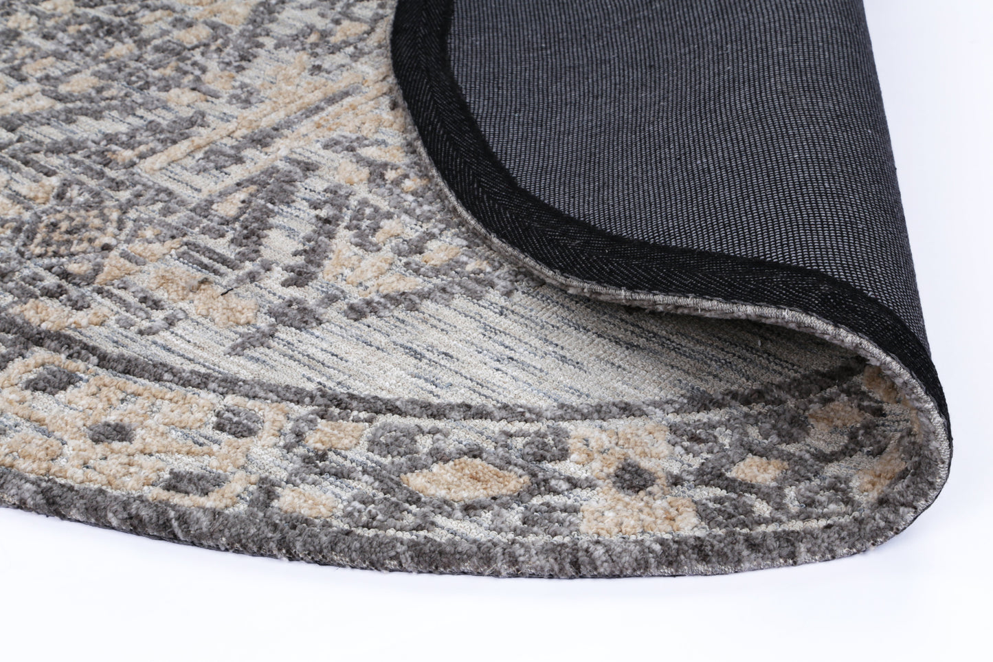 Amritsar Beas Charcoal & Beige Round Cotton Blend Rug