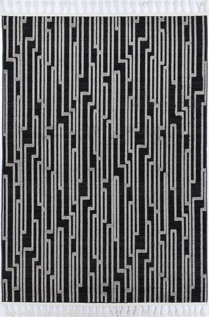 Ares Arcadia Geomteric Black and White Rug