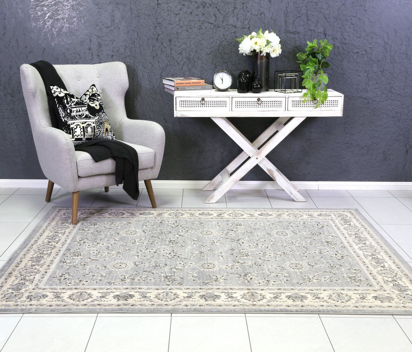 Ariana Grey Cream Border Rug
