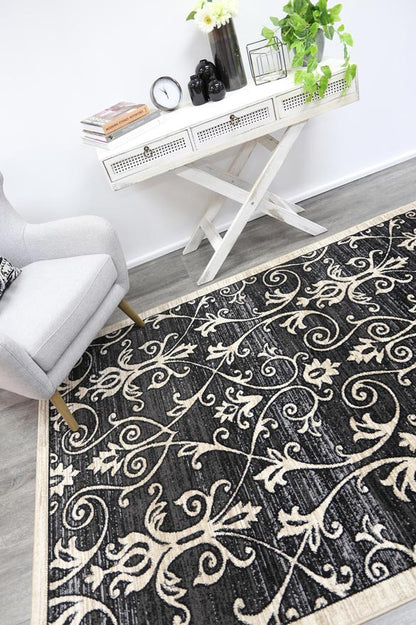 Arya Vines Grey Beige Rug