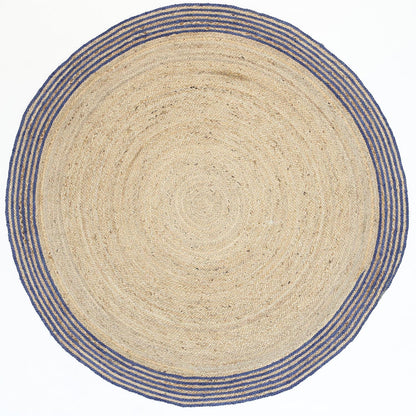 Capri Navy Blue Natural Round Boarder Rug