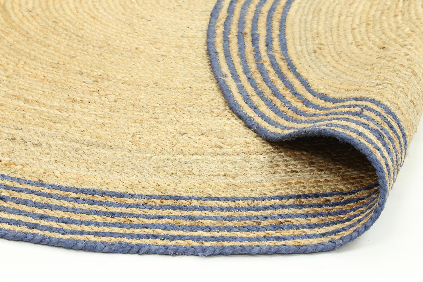 Capri Navy Blue Natural Round Boarder Rug