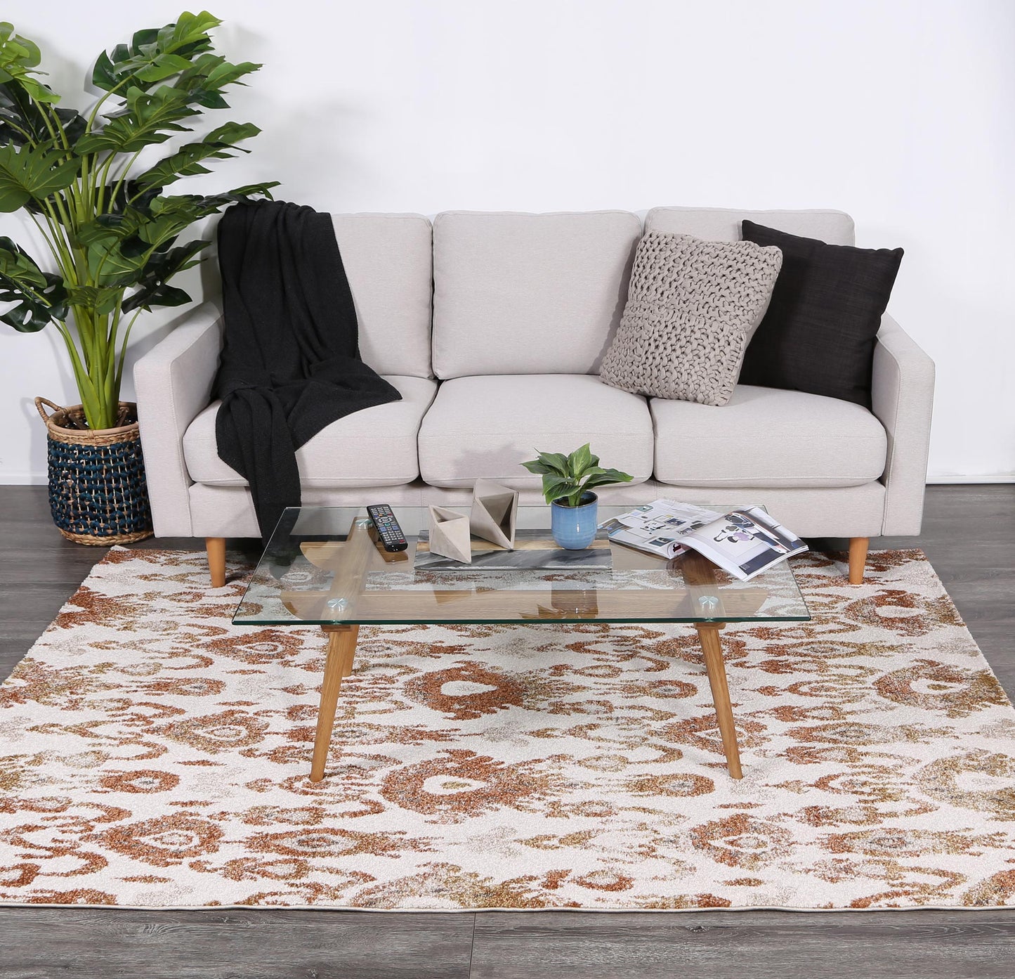 Chelsea Cream and Beige Geometric Ikat Rug