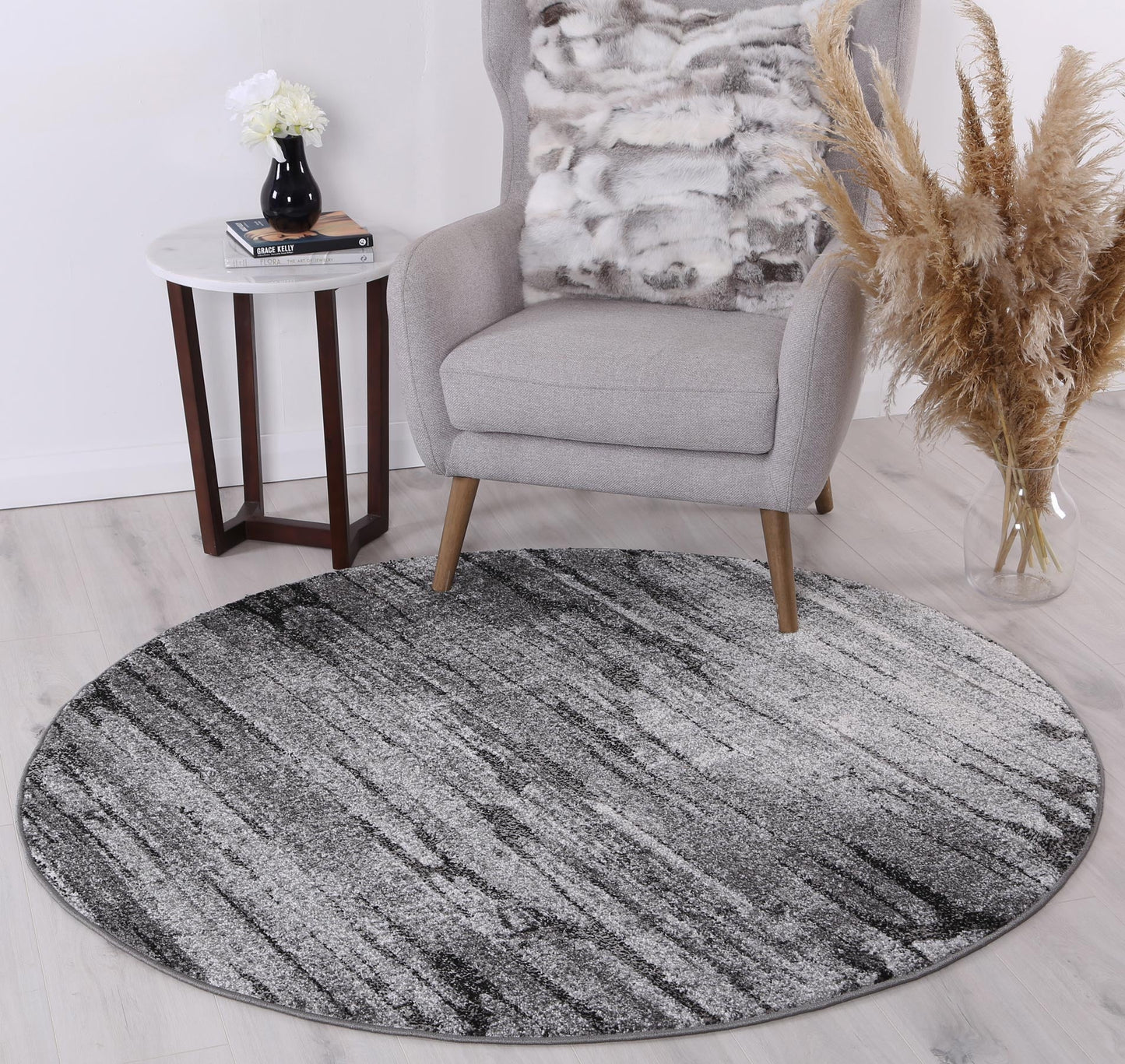 Chelsea Driftwood Grey Plush Round Rug