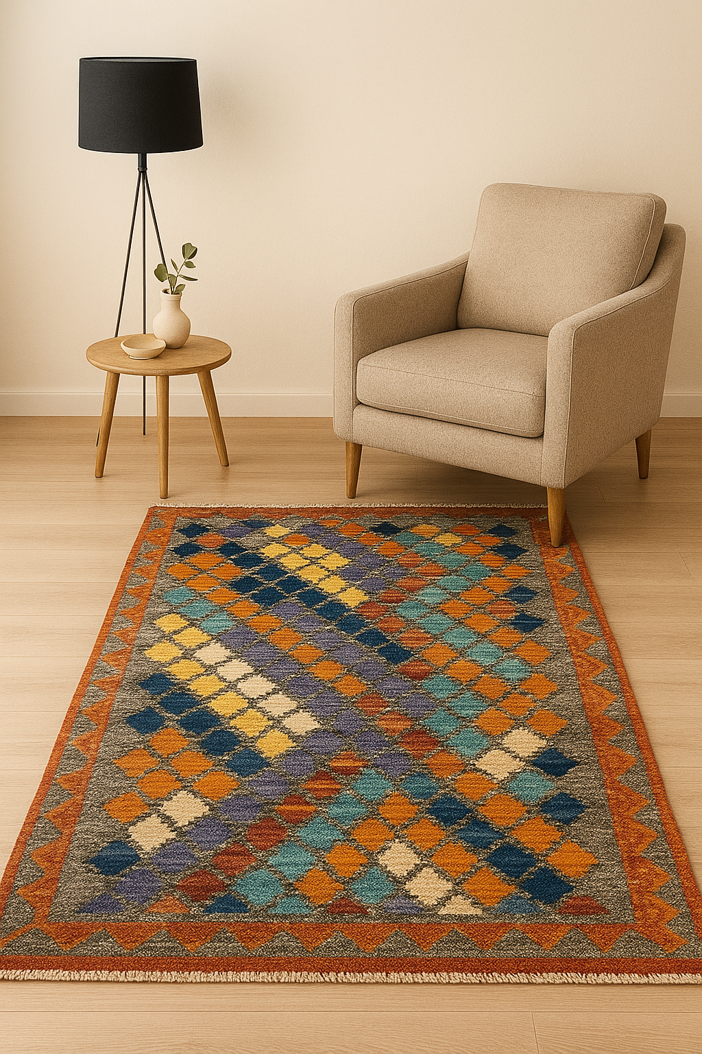 Natural wool Afghan Rug