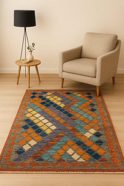 Natural wool Afghan Rug