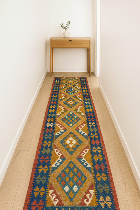 Handmade Afghan Wool Rugs CanberraBeautiful natural dyes and 100% wool handwoven Maimana Hallway Killim from Northern Afghanistan - /products/handmade-custom-rugs-canberra-hallway-killim-rugs