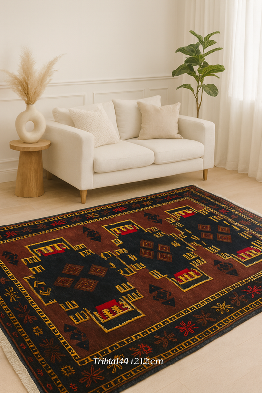 Buy Wool Rugs Online Tribal Classic Gold and Black Baluchi Rugs (117 x 177 CM) - /products/tribal-gold-black-baluchi-rug-114-x-212-cm