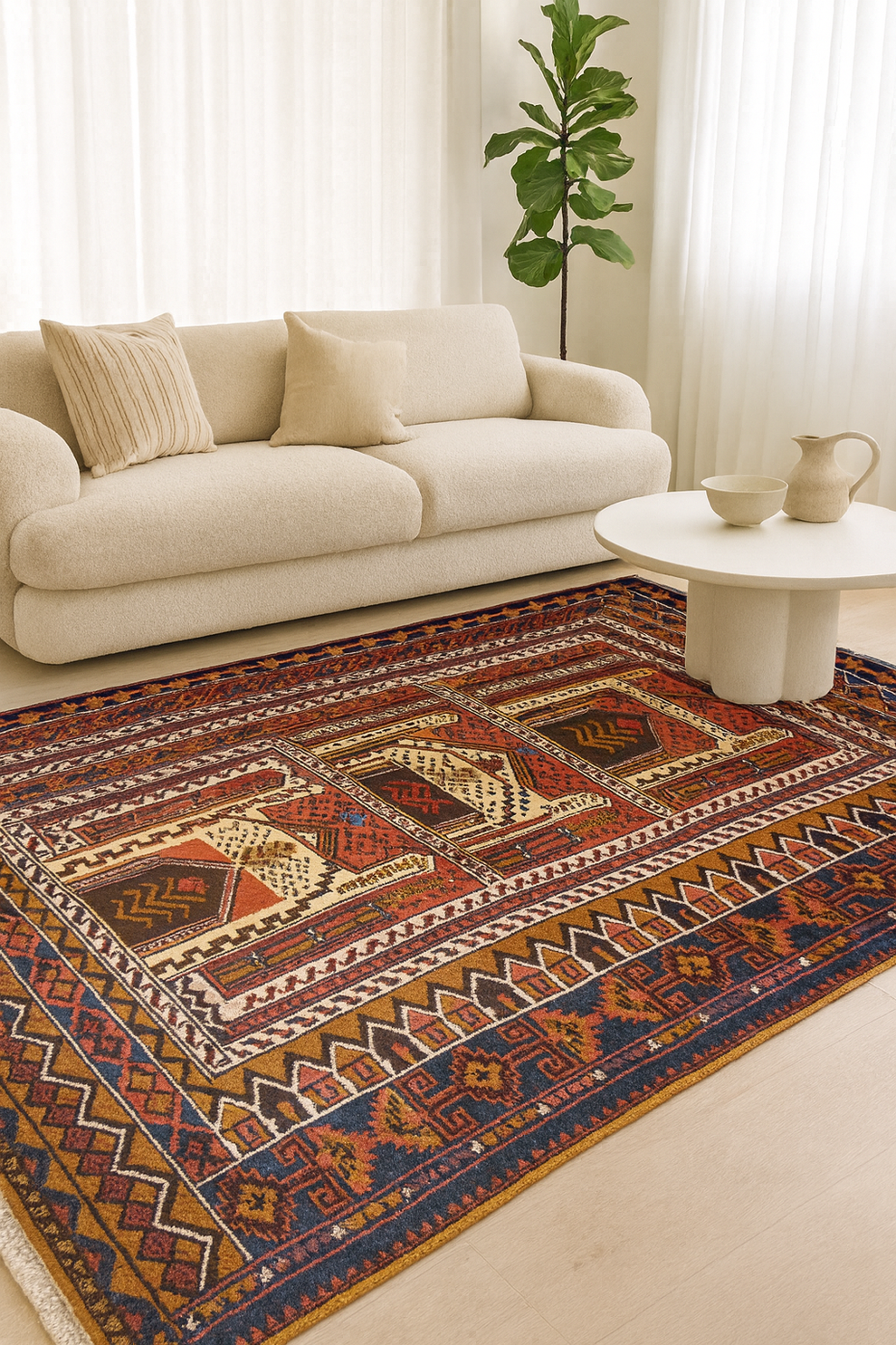 Baluchi Stylized Arch Shape Antique Tribal Rug – 107X186 cm – Canberra ...