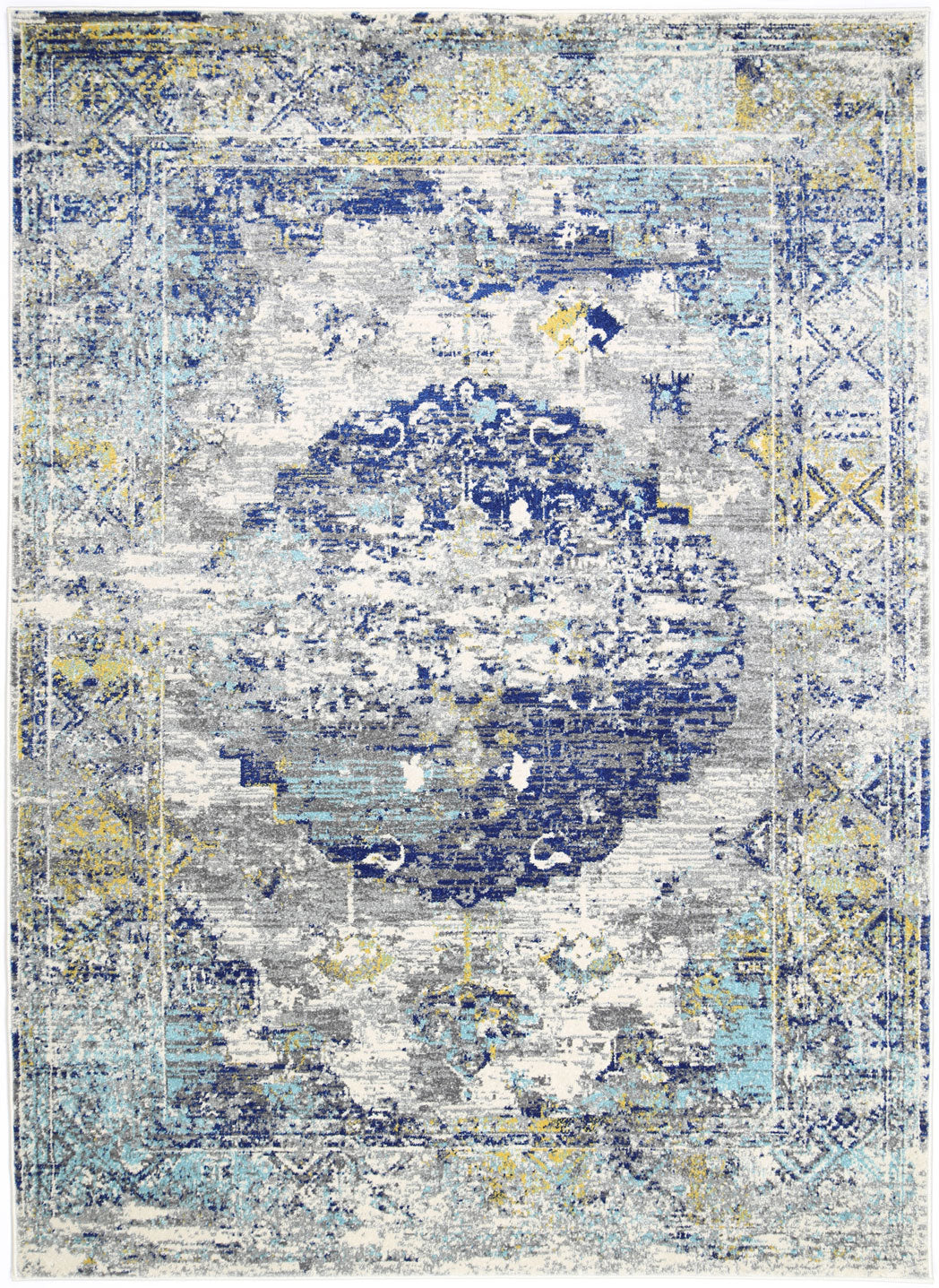 Delicate Faded Blue and Yellow Rug