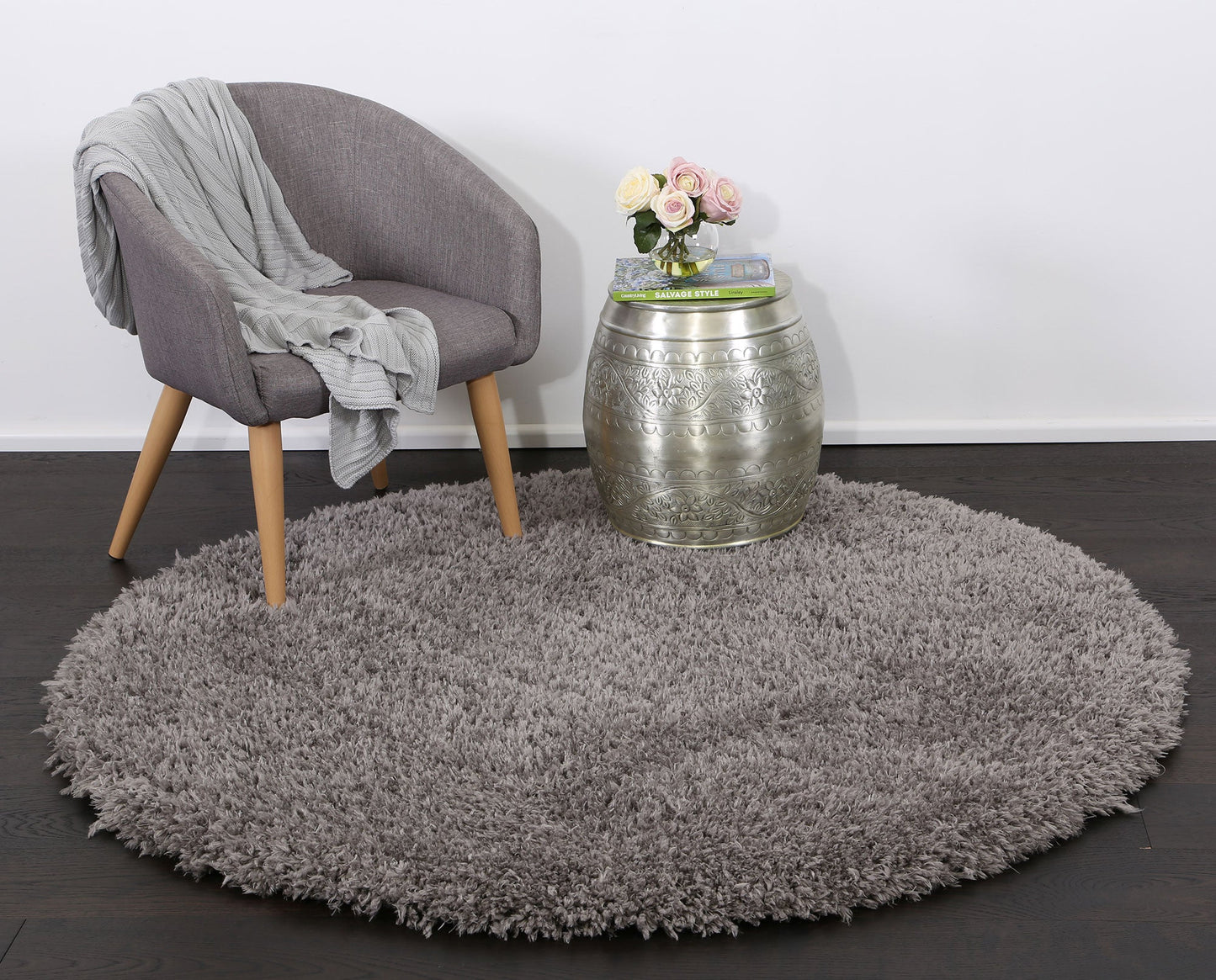 Flokati Super Soft Ultra Thick Charcoal Shaggy Round Rug