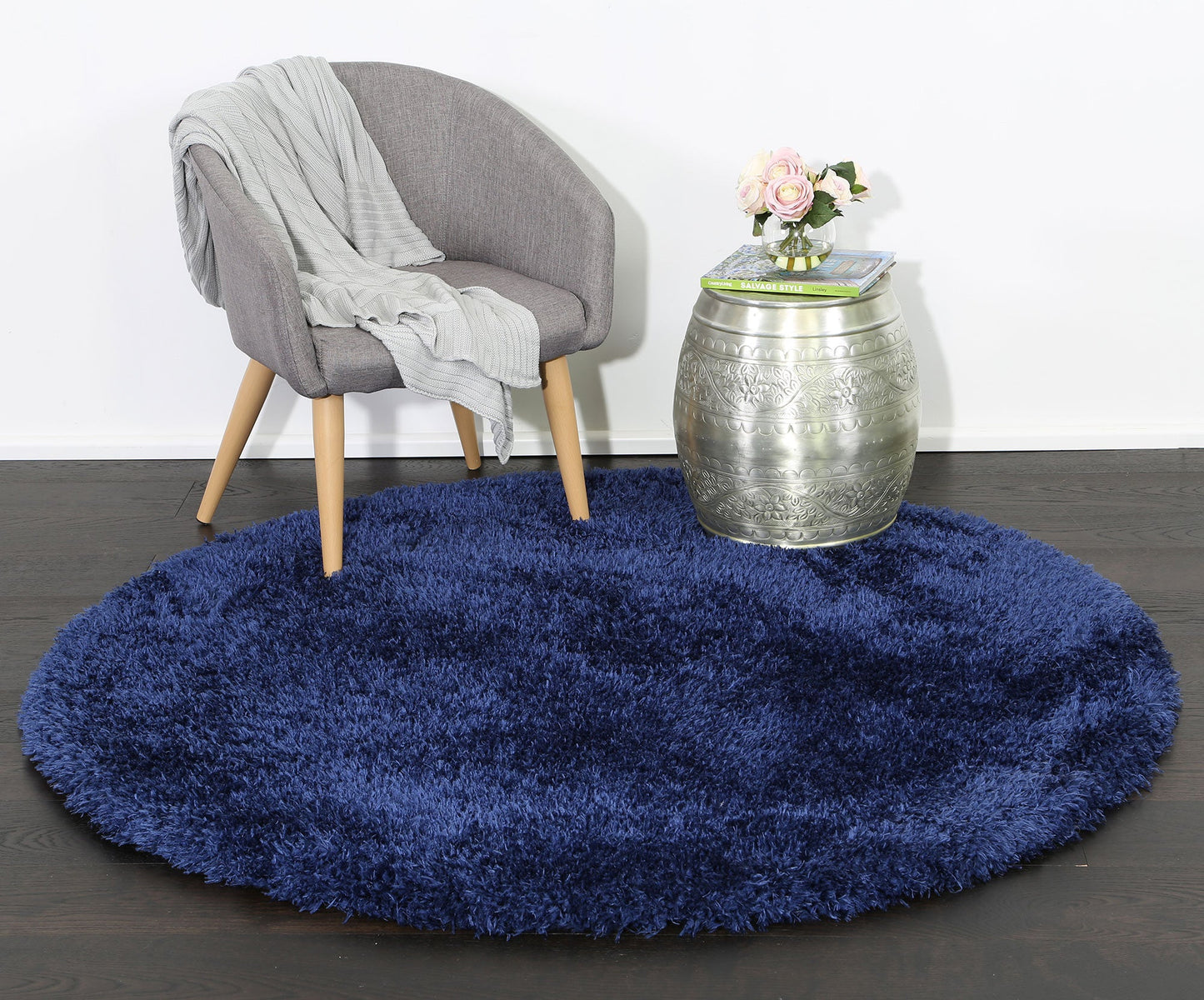 Flokati Super Soft Ultra Thick Navy Shaggy Round Rug