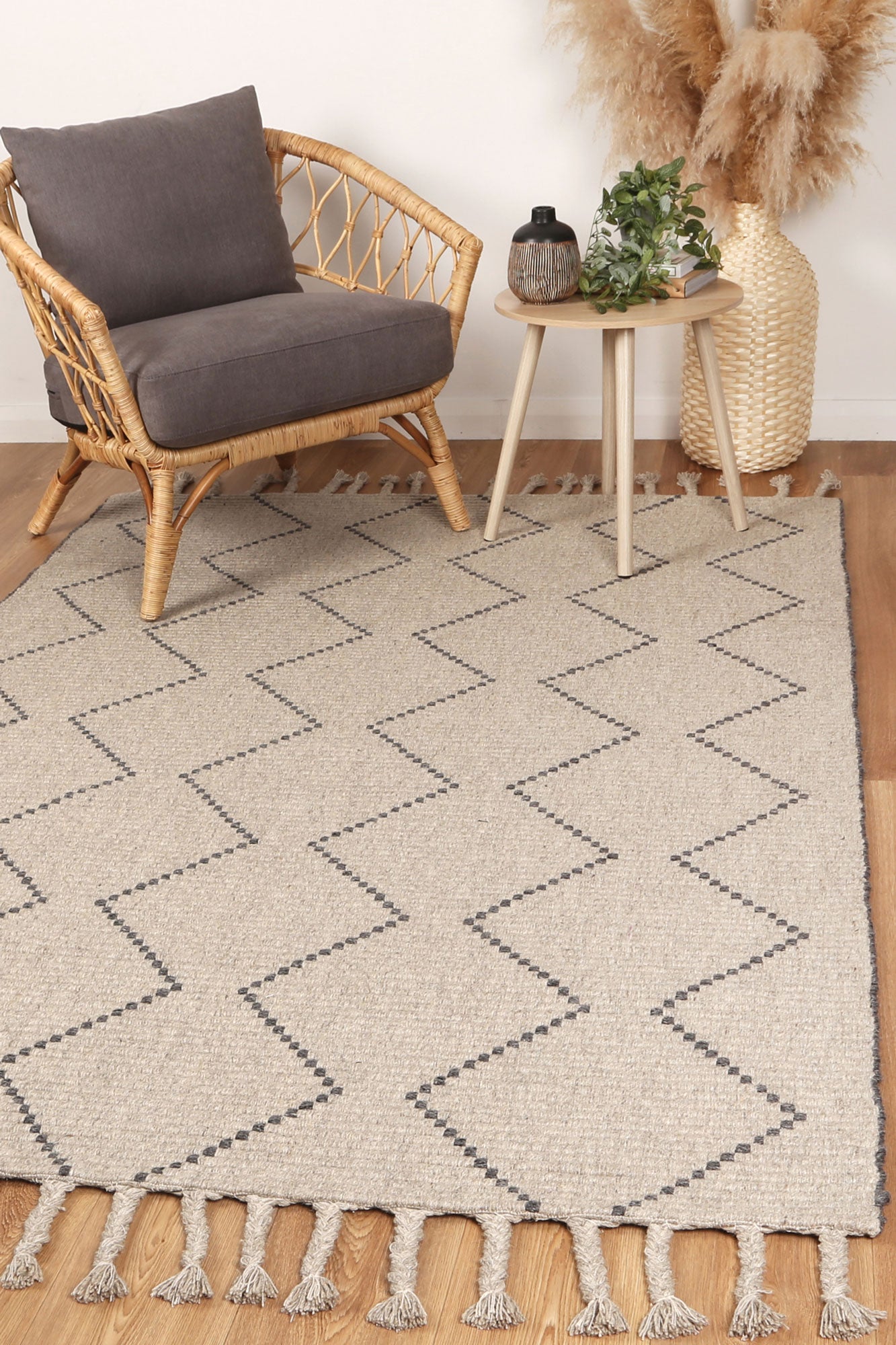 Goa Zig-Zag Wool Blend Ash Rug