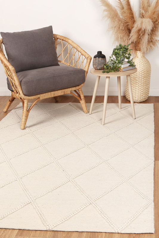 Goa Lattice Wool Blend Cream Rug (No Tassel) - /products/goa-d3-cream-no-tassel