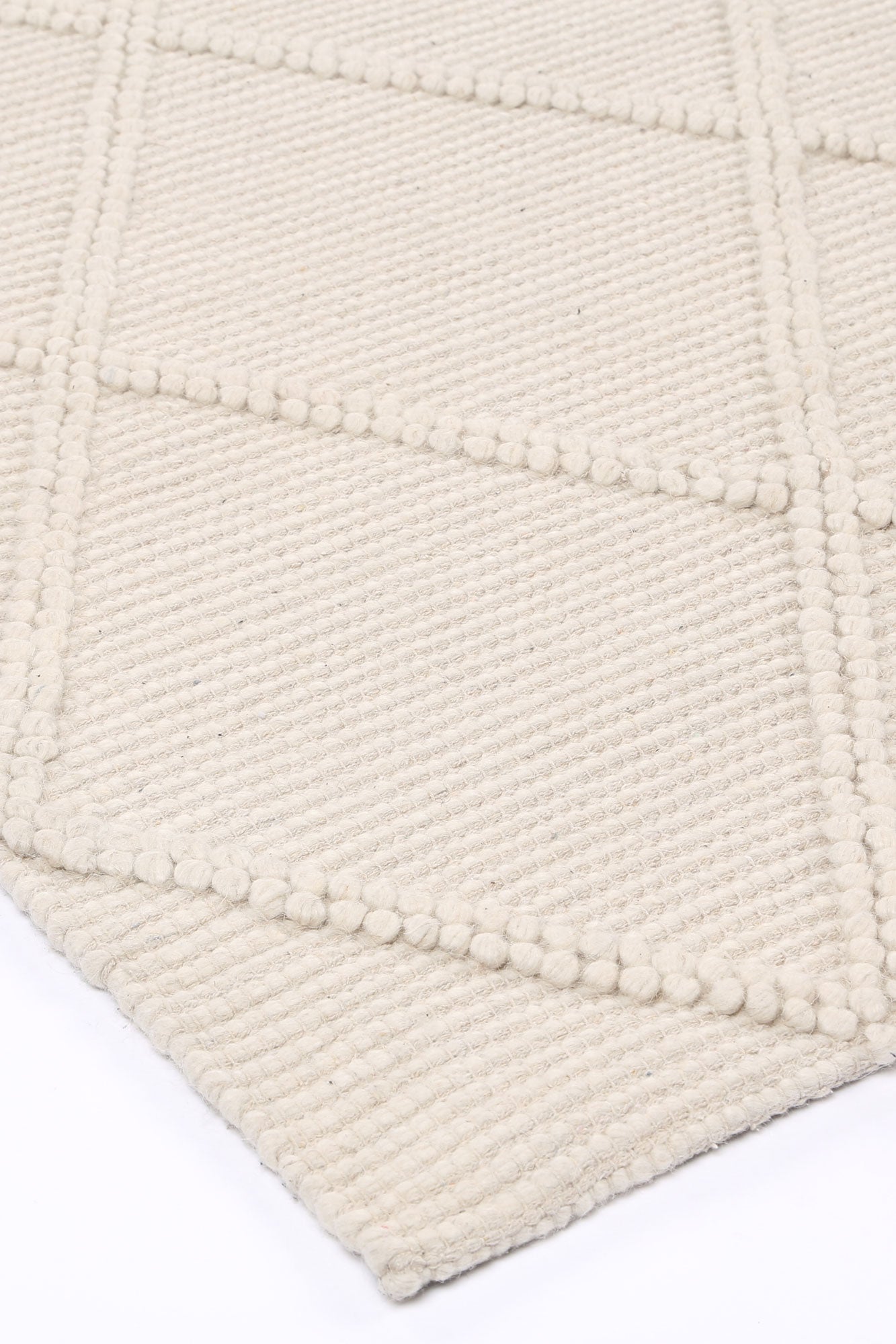 Goa Lattice Wool Blend Cream Rug (No Tassel)