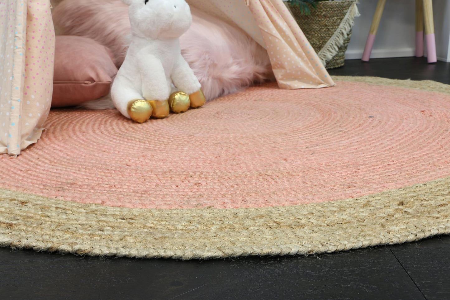 Hampton Centre Pink Jute Round Rug