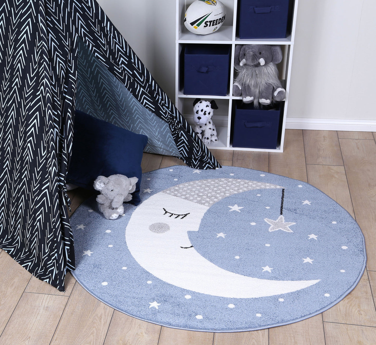 Happy Feet Nodding off to Nod Blue Round Kids Rug