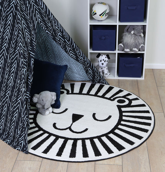 Happy Feet Budding Bear Black and White Kids Round Rug - /products/happy-feet-budding-bear-black-and-white-kids-round-rug
