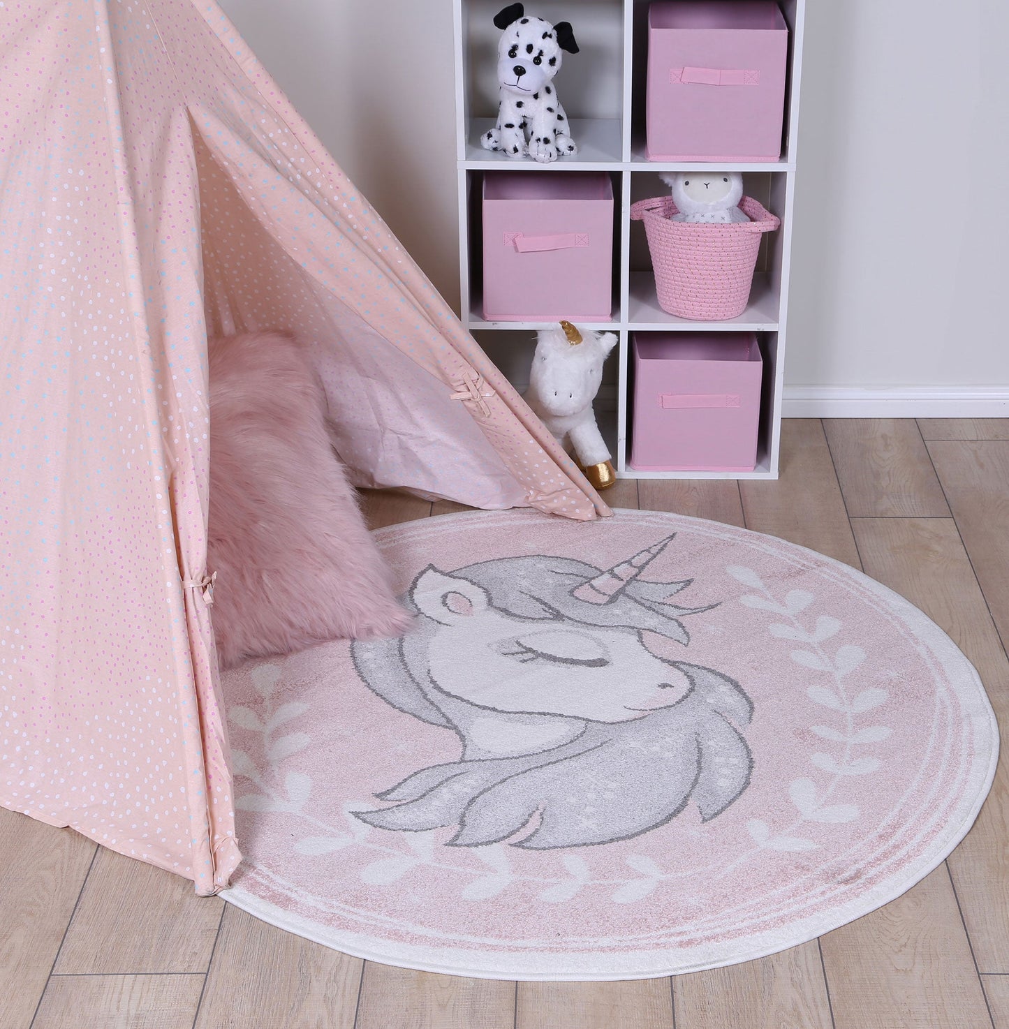 Happy Feet Unique Unicorn Pink Kids Round Rug