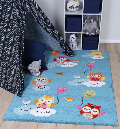 Happy Feet Baby Birds Blue Kids Rug